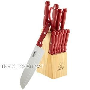 Red Kitchen Knife Set Carbon Stainless Steel w with Block 3 Paring 