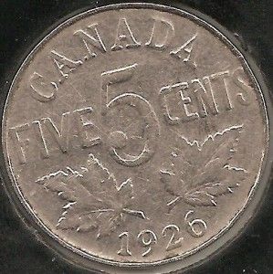 1926 Far 6 VG Fine Canadian Nickel 1 Key Date