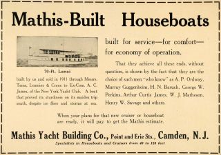   Ad Mathis Yacht Building Lanai Houseboat Camden   ORIGINAL ADVERTISING