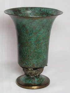 Carl Sorensen Bronze Footed Flaring Vase Decorative Leaf Berry Break 