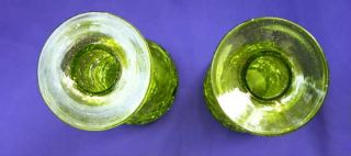 Vintage Rainbow GREEN Crackle Glass Candle Holders w Stickers