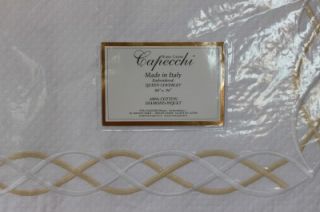 Capecchi Queen Coverlet Diamond Piquet Made in Italy White Gold White 
