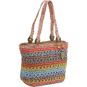 Cappelli Crochet Toyo bag w beads leaves Spice