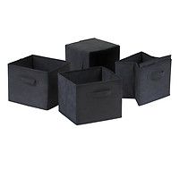 New Capri Set of 4 Foldable Black Fabric Storage Baskets Bins