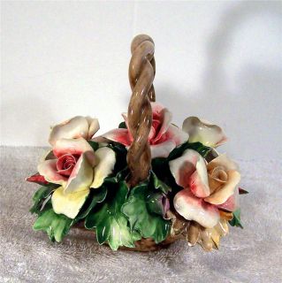 Capodimonte s Rioleva Italy Ceramic Rose Flower Basket