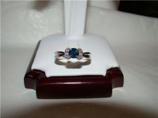 10K WG Caribbean Blue Diamond Solitaire Engagement Ring, Sz 7
