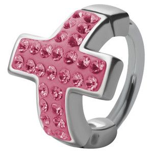    Pink Cross CZ Gems Cartilage Huggie Hoop Earring Helix Piercing 16G
