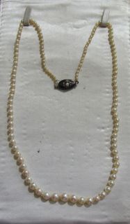Vintage Capri Graduated Pearl Necklace Sterling Silver Clasp w 