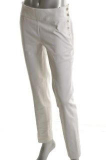   New White Stretch Twill Flat Front Side Button Casual Pants 14