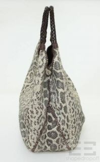 Carlos Falchi Beige Taupe Snakeskin Brown Braided Leather Large Hobo 