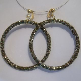 Clip on 3 Gold Sequin Non Pierced Large Hoop Earrings J397 Juicebox 