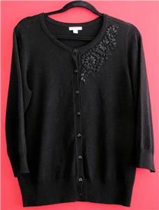 Caslon Black Embroidered Cotton Blend Cardigan Sweater Womens 1 L 