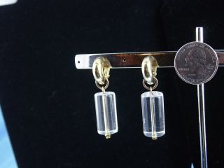 Gold Tone Solid Lucite Cylinder Dangle Drop Clip On Earrings