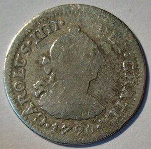 1790 Mexico Carolus IIII REAL F M Silver Coin