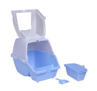 New Deluxe Cat Litter Kitty Pan Pet Box Enclosed w Scoop w Deep Entry 