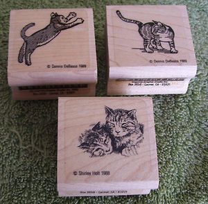 Graphistamp Unused Rubber Mounted Wood Stamps Cats Kittens Dennis 