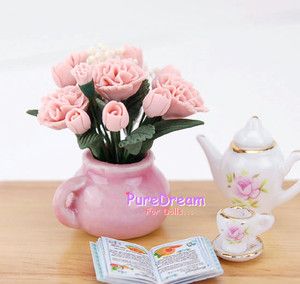 12 Dollhouse Clay Ikebana Plant Pink Carnation Nice