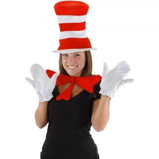 Dr Seuss Cat in The Hat Adult Costume Kit Hat Bow Tie White Gloves 