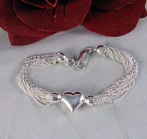 Sterling Silver Heart Sparkling Chain Bracelet Cat Rescue