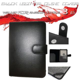 Black Leather Case Cover Wallet for  Kindle 3 3G