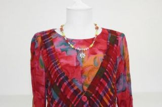 CAROLE LITTLE RED PINK GOLD TEAL FLORAL ATTACHED TWINSET M I160