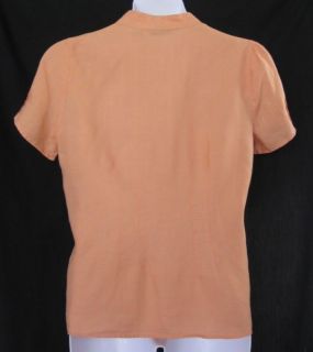 Carole Little XL Linen Top Shirt 43 Bust Melon Orange Scoop Neck 