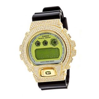Casio Digital G Shock Watch Green Black Resin Strap w Custom CZ Bezel 