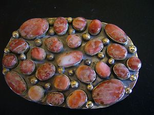 UNIQUE ALL NATURAL SPINY OYSTER STERLING BELT BUCKLE 40 GRAMS