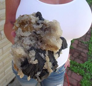   Sheaf Calcites on Yellow Fluorite & Sphalerite from Cave in Rock IL