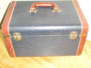 Cavanaugh Luggage Craftmen Vintage Navy Blue Train Case Suitcase with 