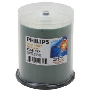 200 Philips 52x Silver Inkjet Hub Printable CD R Disc