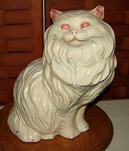 Vintage Sitting White Persian Cat Decor Statue