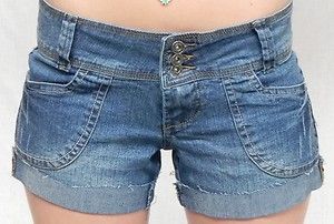 Celebrity Pink Jeans Blue Jean Flap Pocket Junior Short Shorts Size 1 