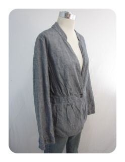 New Eileen Fisher Chambray Blue Stand Collar Cotton Jacket 2X $215 