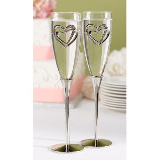   Toasting Flutes Sparking Hearts Engraved Champagne Glasses