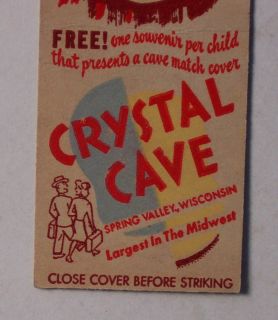 1950s Matchbook Crystal Cave Lodge Spring Valley Wi MB