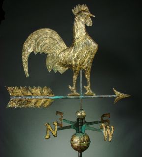 Weathervane Antique Rooster from Cawood Homestead Gilt Copper 43 x 23 