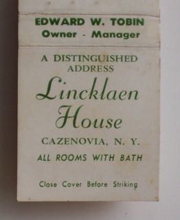 1960s Matchbook Lincklaen House Tobin Cazenovia NY MB