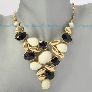 Fashion Golden Chain Water Drop Black Cream Resin Beads Pendant Bib 