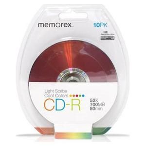 Memorex Cool Colors 10 Pack 52x CD R Disc Blister