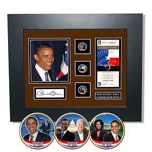 Barack Obama Black Tie and Boots Inaugural Ball Framed Colorized Coins 