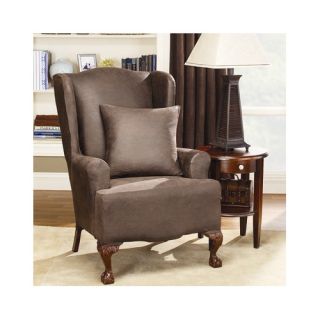Sure Fit Stretch Leather Wing Chair Slipcover in Brown T Cushion 