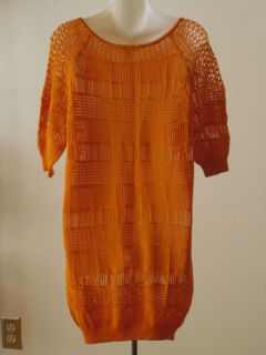 Catherine Malandrino pumpkin orange cotton crocheted boatneck tunic 