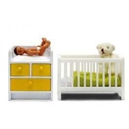 Lundby Stockholm Smaland Cot Changing Table Baby and Bear Doll House 