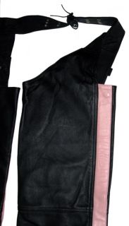 Ladies Black Pink Solid Leather Motorcycle Chaps Large
