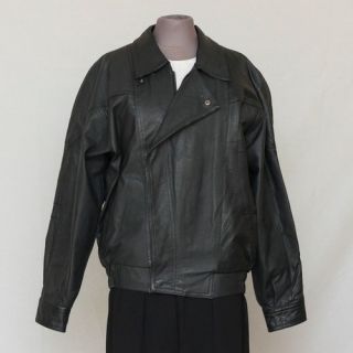 DUALCON mens leather jacket, double closure zip & snaps, 2 slash pock 