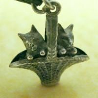   Austrian Silver Kittens Cats in Wicker Basket Charm Delightful