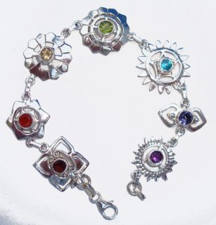 Chakra Sterling Silver Gemstone Pendant Yoga Bracelet Jewelry Reiki 