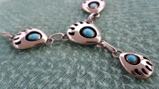 Kathleen Chavez Signed Navajo Sterling Bear Paw Turquoise Necklace 