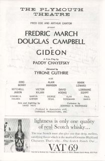   Playbill 12/18/61 Fredric March Douglas Campbell Paddy Chayefsky